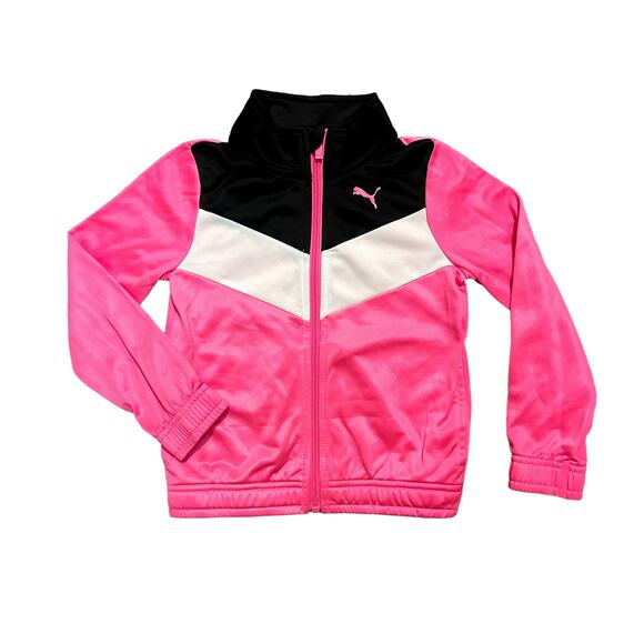 Puma Pink Black Zip-Up Jacket Girls Size 4 - Picture 1 of 6